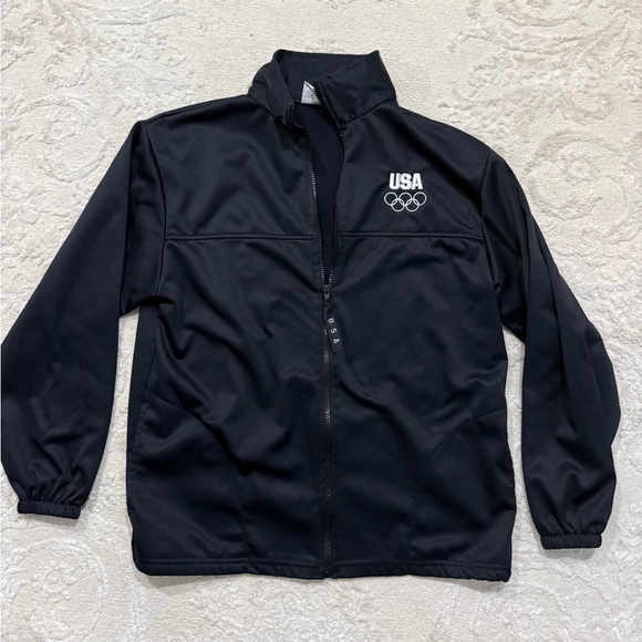 Vintage USA Olympic Committee Track Jacket Made in USA Black Full Zip Large